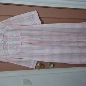 Miss Elaine Pink Plaid Cotton Nightgown with Pastel Stripes